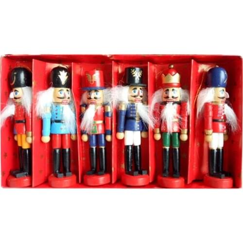 6Pcs/set Christmas Doll Soldier Wood Decoration Made Nutcracker Puppet Desktop Pendants Ornaments For Xmas Tree Party New Year