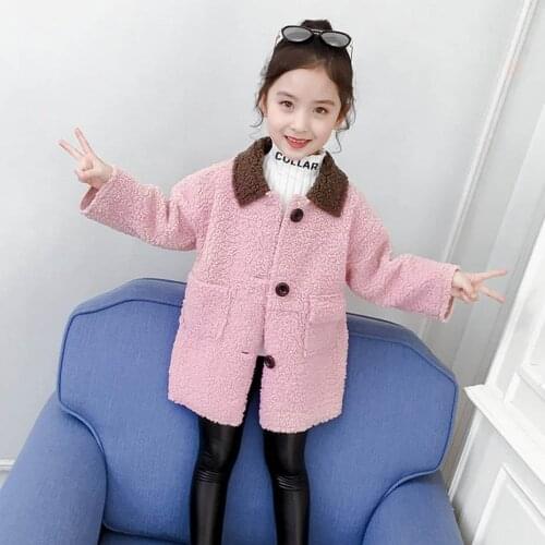 Jacket Girl Patchwork Wool Coat For Girls Fashion Turn Down Collar Childrens Outerwear Winter Thick Warm Clothes For Teen Girls