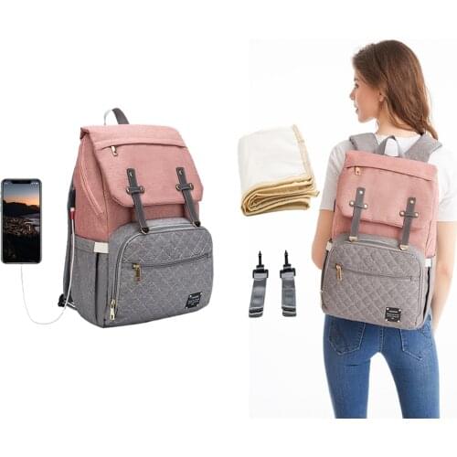 LEQUEEN Waterproof Diaper Bags Multi Function Large Capacity diaper bag organizer with Changing Pad Fashion Backpack Mommy Bag