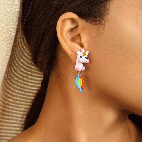 2020 Soft Clay Cute Unicorn Earrings for Women Fashion Jewelry Handmade 3d Cartoon Stud Earring Girls Gift Party Date Earrings