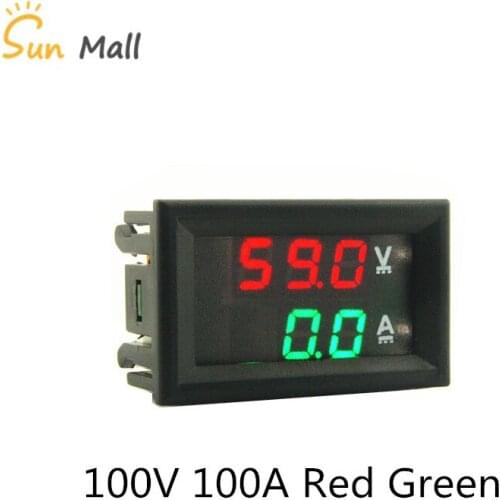 DC 100V 100A Red Green Mini 0.28inch LED Digital Voltmeter Ammeter Volt Ampere Meter Amperemeter Voltage Indicator Tester