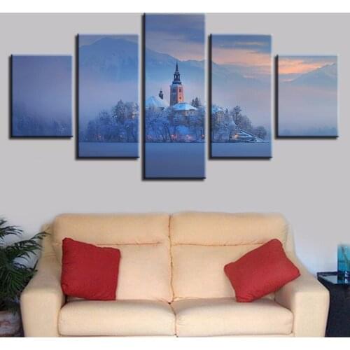 Modular Canvas HD Prints Posters Home Decor Wall Art Pictures 5 Pieces Cold Mountain Castle Art Paintings No Frame