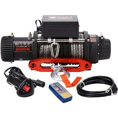 Power motor strong gears quiet brake fast speed 8000lb winch 12V for jeep auto car offroad 4x4 with synthetic rope