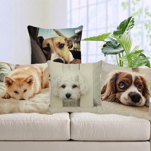 XUNYU Cute Pet Dog Pillow Cover 45*45cm Square Cushion Covers Linen Pillow Case Home Decor Throw Pillowcase B0034