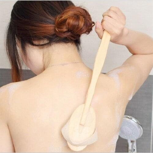New 1Pc Qualified Shower Brush Boar Bristles Soft Bath Brush Exfoliating Body Massager with Long Wooden Handle