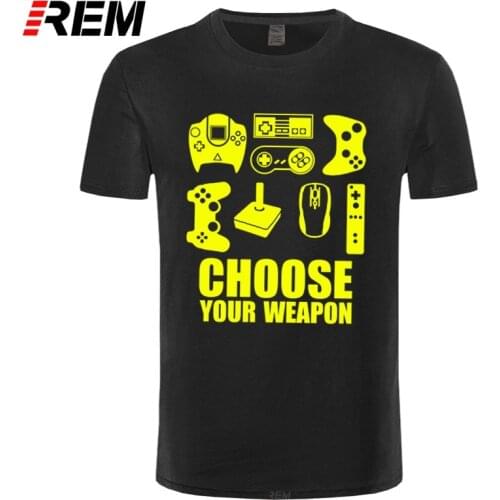 REM New Summer Mens T-shirt Choose Your Weapon Gamer T Shirt Video Game Controller Tee Cotton Short Sleeve Tshirt