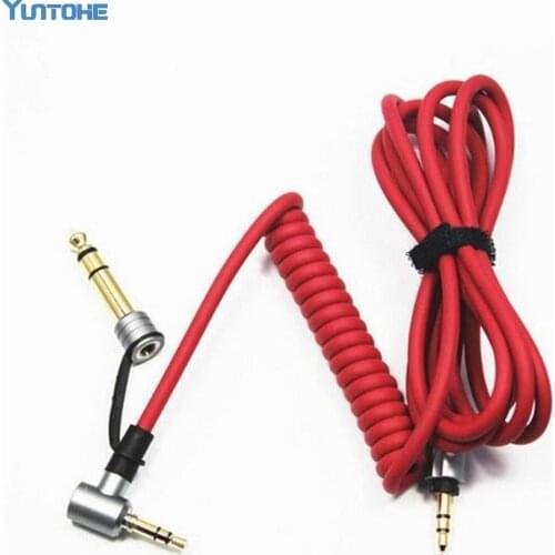 Wholesale Black Red 6.5mm & 3.5mm Spring Replacement Audio Cable Headphone for Monster Beat Pro Detox Solo AUX Cord 10pcs/Lot