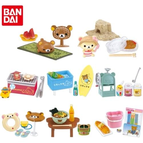Bandai Genuine CANDY TOY Rilakkuma Laid Back Beach Picnic Rilakkuma Kiiroitori Anime Action Figures Model Toys Gifts for Kids