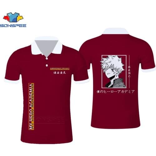 Casual Mens Short Sleeve Bakugou Katsuki Midoriya Izuku Pattern Solid Color Mens POLO Shirt Fashion High Quality POLO Shirt