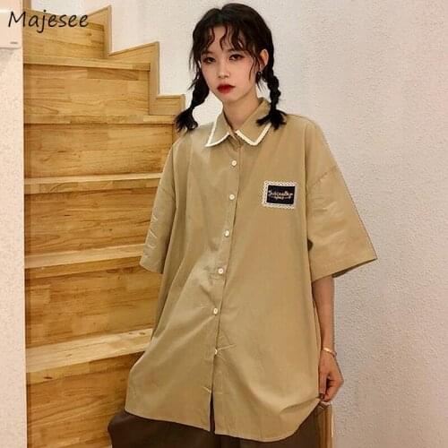 Shirt Women Solid Bf Loose Summer Hot Ladies Tops Vintage Harajuku Trendy All-match Chic Retro Korean Style Preppy Soft Ins New