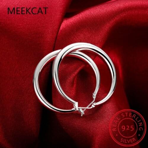 Personality Hyperbole Hoop Earring For Women Simple Big 33mm Fashion 925 Sterling Silver Large Earrings Round Circle Girl Gift