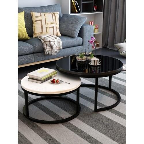 Nordic Tea Table Modern Simple Small Type Simple Small Tea Table Living Room Creative Iron Glass Round Tea Table