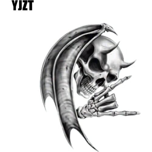 YJZT 11CM*14CM Devil Death Skull Motorcycle Helmet Car Sticker Windows Reflective Decal PVC 6-0150
