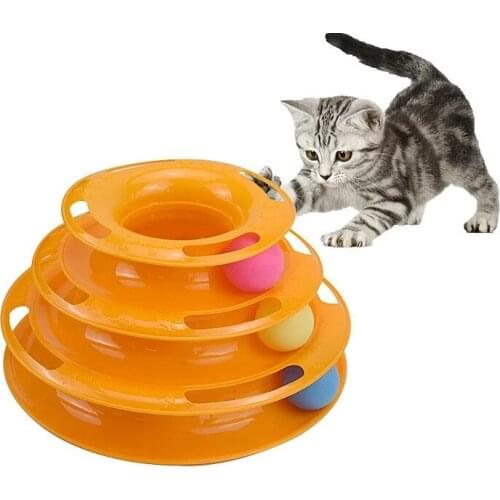 Three Levels Kitten ToysPlastic Tower Tracks Disc Cat Intelligence Amusement Plate Cat Triple Disc Pet Toys Ball Training Plate
