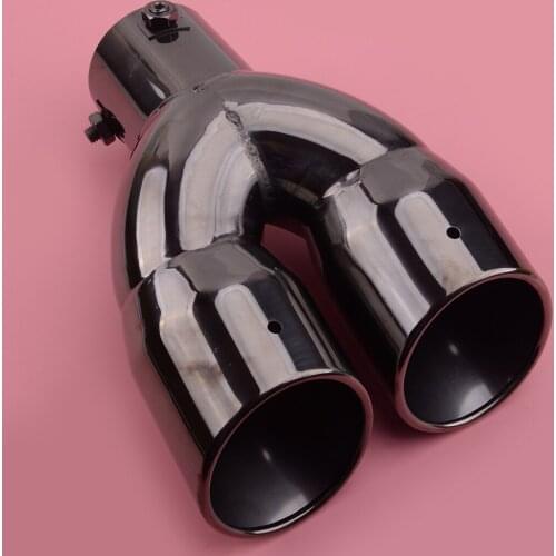 Universal Titanium Black 63MM 2.5'' Inlet Dual Rear Muffler Exhaust Tip Tail Pipe Outlet