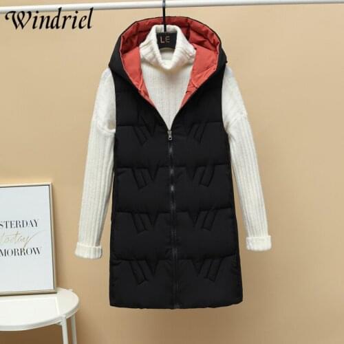 Windriel Long Vest Women Hooded Warm Waistcoat Zipper Cotton Padded Clothing Snow Wear Both Side Wear Jacket Coat Sleeveless