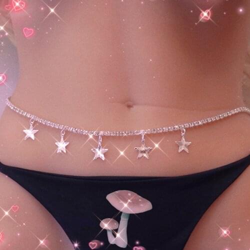 Y2K Jewelry Star Waist Chain for Women Metal Simple Fashion Vintage Shiny Crystal Body Accessories Charms 90s Aesthetic Gifts