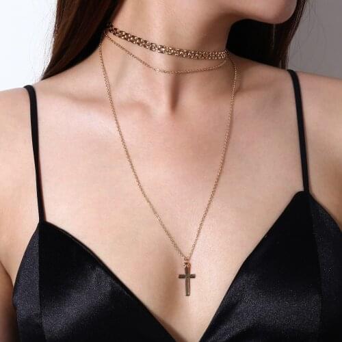 Jewelry With Fashion Exaggerated Item Decoration Simple Cross Multi-layer Pendant Clavicle Necklace For Female Wholesale
