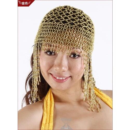 Woman Beaded Head Piece Elastic Belly Dance Skull Hat Cap Cleopatra Gold Silver Stage Hats Dance Hat 10pcs/lot