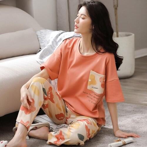 Sleepwear Women Pyjama Sets In Cotton 2 Piece/set Sleepwear Womens Negligee Pyjamas Lingerie Nightwear Cartoon Home Wear