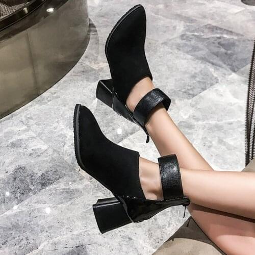 Spring/Autumn For Woman New Fashion Pointed Toe Shoes Chunky Heels Serpentine Clear Heels Boots Zipper Ankle Boots 32-48