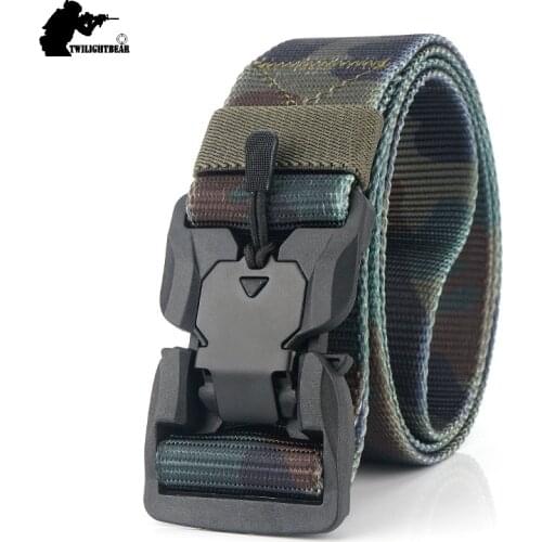 New 3.8cm Camouflage Tactical Belt Men Women Alloy Magnetic Buckle Quick Unlock Nylon Special Service Belt Casual Knitted Belt