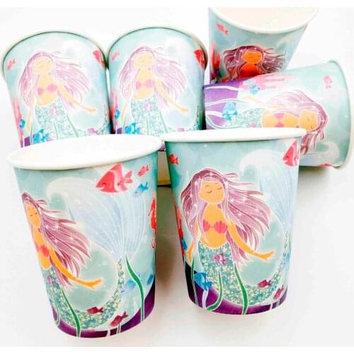 6pcs/lot Little Mermaid Party Supplies Paper disposable Cup Baby Favorite Birthday Decoration Baby Party Shower For Girls