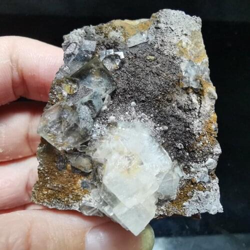 74gNatural rare transparent fluorite and calcite symbiotic mineral specimen home decoration energy QUARTZ GEM