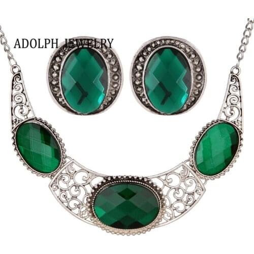 ADOLPH Jewelry for Women Party Accessories Luxurious Big Gem Geometry Alloy Hollow Jewelry Set Choker Necklace and Earrings