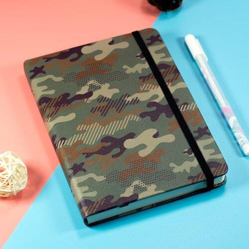 B6 Camouflage Dotted Notebook 160gsm Dot Grid Journal Hard Cover Elastic Band Thick Paper Travel Diary Planner