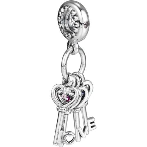 Beads 925 Sterling Silver Keys Of Love Dangle Charm Fit Charms Bracelets DIY Jewelry for Women Men Gift 02829