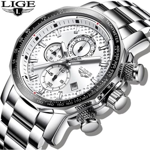 2021 LIGE Big Dial Watch Man Sport Quartz Clock Fashion Mens Watches Top Brand Luxury Military Waterproof Chronograph with Box