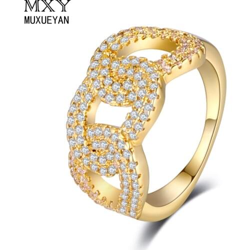 Geometric Anniversary Rings For Women Light Yellow Gold Color Micro Inlay Zircon Wedding Jewelry 2021 Trendy Latest MUXUEYAN