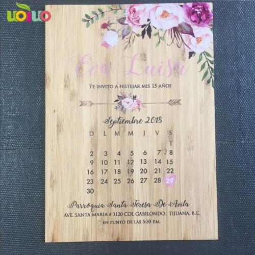Hot sale printing wooden wedding cards customized, heart wooden wedding card with scan,flower birthday party invitation card