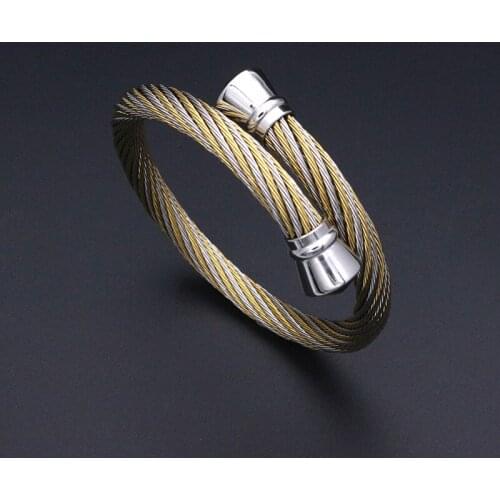 JSBAO New Arrivals Men Fashion Jewelry Gold Steel Stainless Steel Wire Twist Wild Cable Cuff Bracelet Bangle Women Bangle