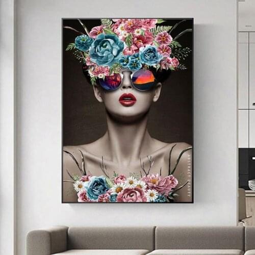 Nordic Art Abstract Flower Girl Women Poster Print Canvas Painting Art Wall Pictures Cuadros for Living Room Bedroom Decor