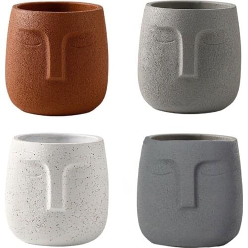HOT-Human Face Ceramic Flowerpot Nordic Plant Pot Green Bonsai Interior Decoration Home Indoor Outdoor Decor