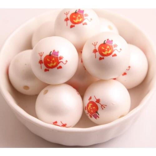 Kwoi Vita New Fashion Halloween 20MM 100pcs Chunky Acrylic Print Pumpkin Beads for Kids Necklace Jewelry