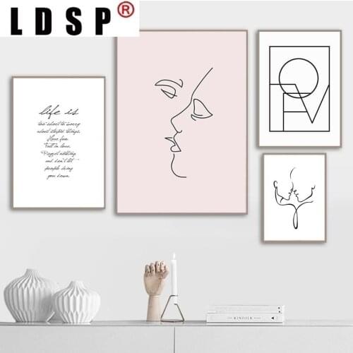 LDSP Minimalist Scandinavia Love Abstract Outer Line Kiss Bedroom Canvas Painting Wall Art Pictures Gallery Home Decor Unframed