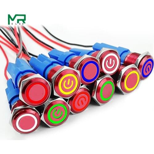 16mm Metal Push Button Switch LED Alumina RED With lamp Buttons Waterproof button LED Light Self-lock Self-reset 1NO1NC