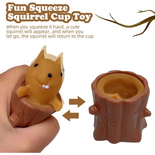 Cute Tree Stump Squirrel Cup Squeeze Toy Decompression Anxiety Stress Relief Sensory Fidget Toy for Adults Kids Gift Party Favor