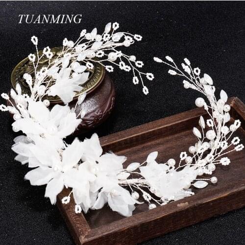 Trendy Silver Color Pearl Tiara Women Hair Jewelry Handmade Ribbon Rhinestone Bridal Headbands Wedding Hair Ornaments Wholesale