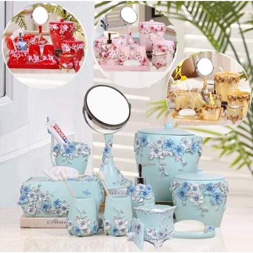 Blue Bath Combination Kit Toilet Cleaning Brush Bathroom Accessories Set Tissue Box Cosmetic Case Cotton Swab Box Desktop Storag