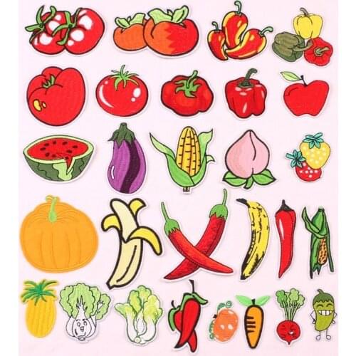 50pcs/Lot Embroidery Patches Letters Clothing Decoration Accessories Fruit Vegetable Diy Iron Heat Transfer Applique Tomato