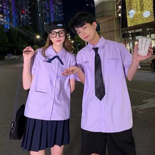 2021 New Thai School Uniform Purple Womens Mens Turn-down Collar School Shirt JK Uniform Short Sleeve Shirt