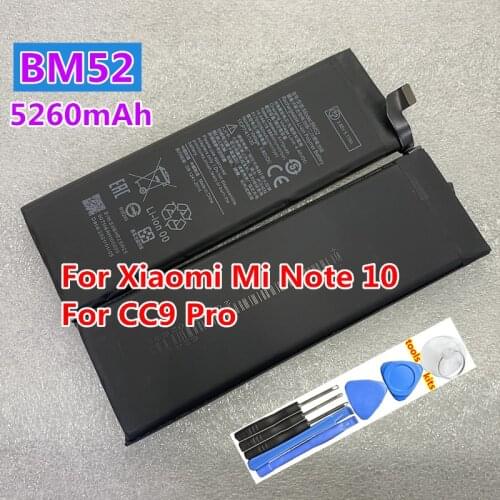 New Original Replacement Battery BM52 5260mAh For Xiaomi Mi Note 10 Lite / Mi Note 10 Pro / CC9pro CC9 Pro Mobile Phone