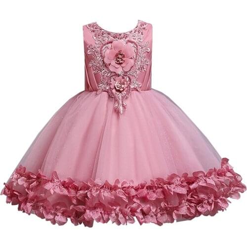 Girls clothes new Girls summer prom dress flower petal princess dress flower girl wedding dress children dance fluffy dress