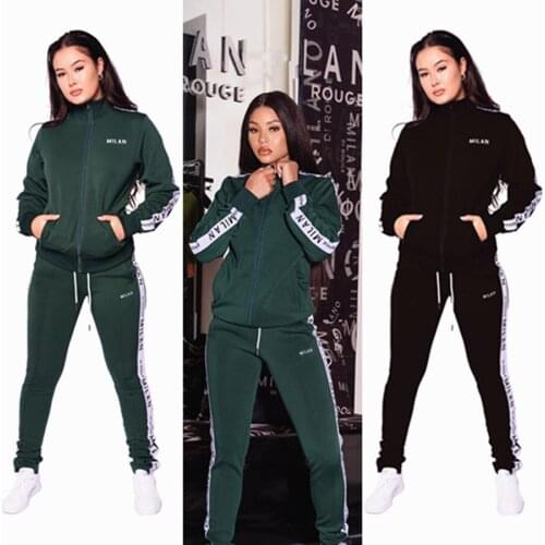 Autumn and winter printed letters zipper long-sleeved female slim trousers leisure sports fitness two-piece suit
