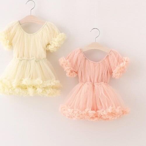 Girls Dress Mew Summer Lace Casual Short Dress Cotton Solid Ball Gown Princess Dress Sweet