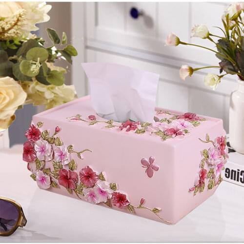 Resin tissue box fashion romantic pink tissue box cotton swab box home living room multi-function remote control storage box